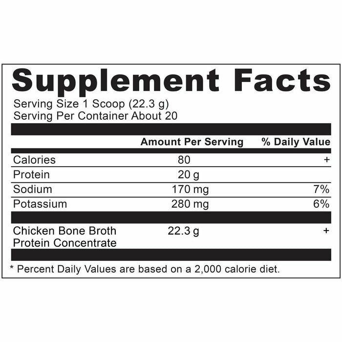 Ancient Nutrition Bone Broth Protein Pure 20 servings supplement facts label 2