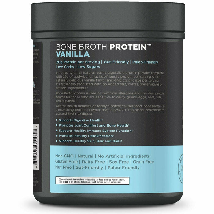 Ancient Nutrition Bone Broth Protein Vanilla 20 servings label information panel