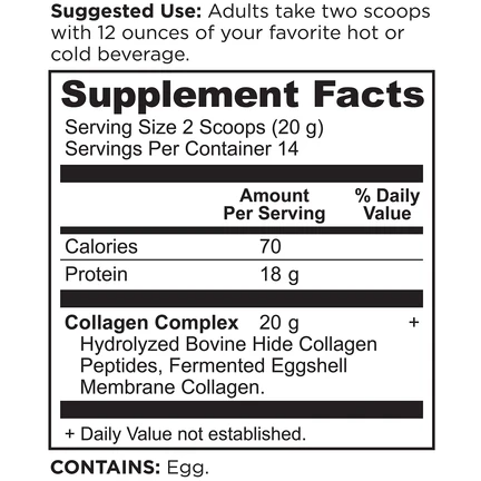 Ancient Nutrition Collagen Peptides Powder 9.88 oz supplement facts label