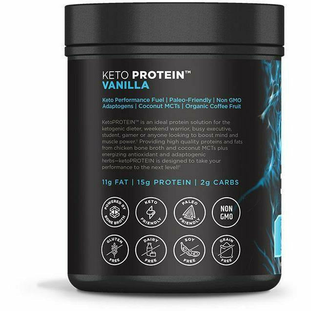 Ancient Nutrition Keto Protein Vanilla 17 servings label information panel