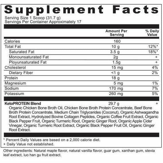 Ancient Nutrition Keto Protein Vanilla 17 servings supplement facts label 2