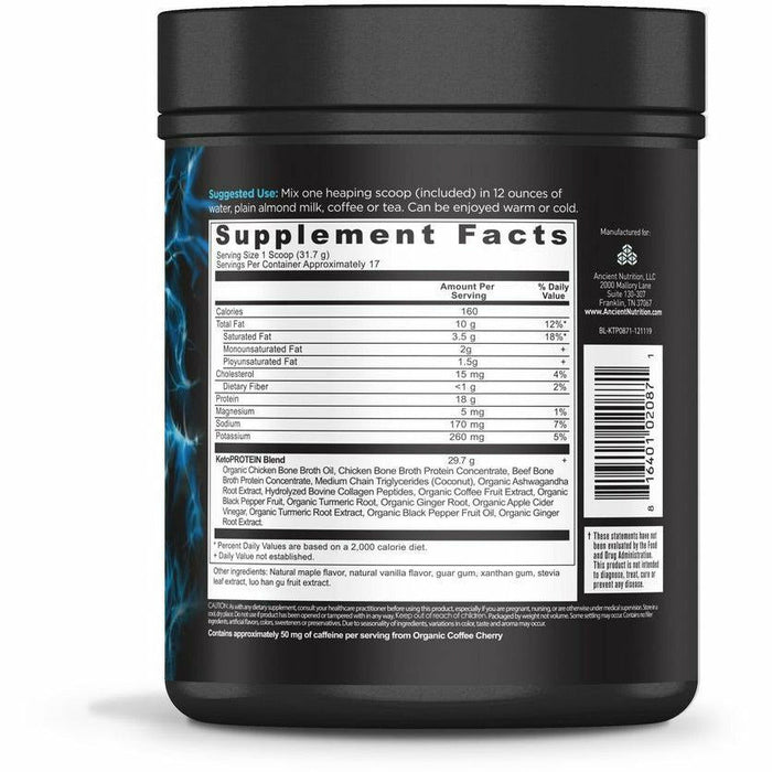 Ancient Nutrition Keto Protein Vanilla 17 servings supplement facts label