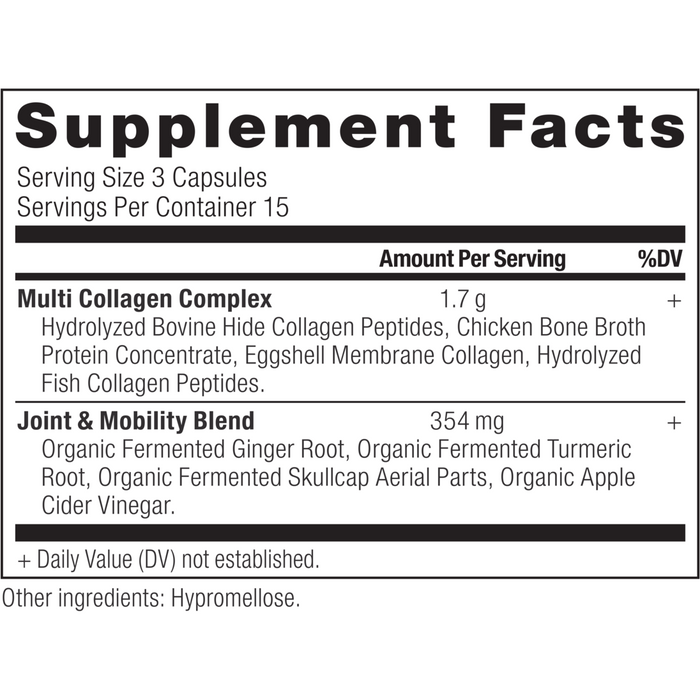 Ancient Nutrition Multi Collagen Joint + Mobility 45 capsules supplement facts label 2