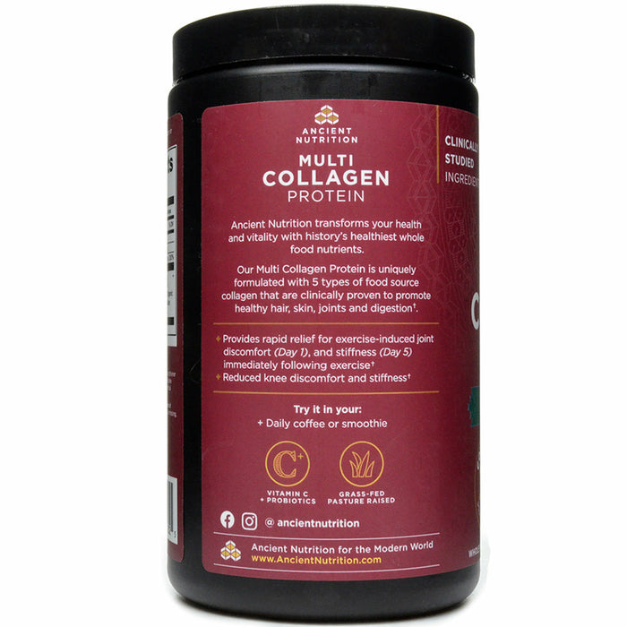 Ancient Nutrition Multi Collagen Protein Joint & Mobility Vanilla 20 servings label information panel
