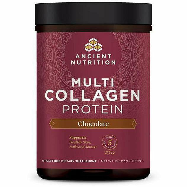 Ancient Nutrition Multi Collagen Protein Powder Chocolate, 16 oz, front of jar