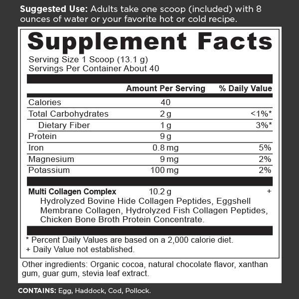 Ancient Nutrition Multi Collagen Protein Powder Chocolate 16 oz supplement facts label