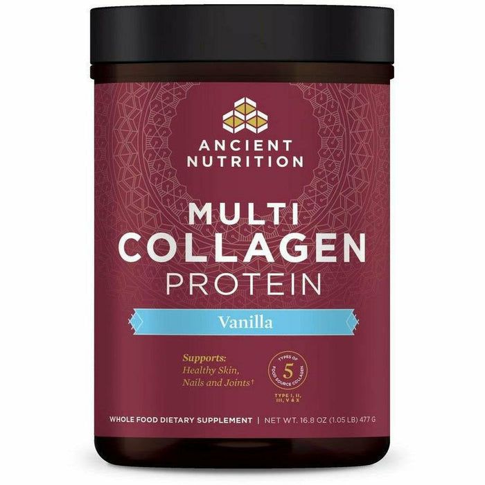 Ancient Nutrition Multi Collagen Protein Powder Vanilla, 16 oz, front of jar