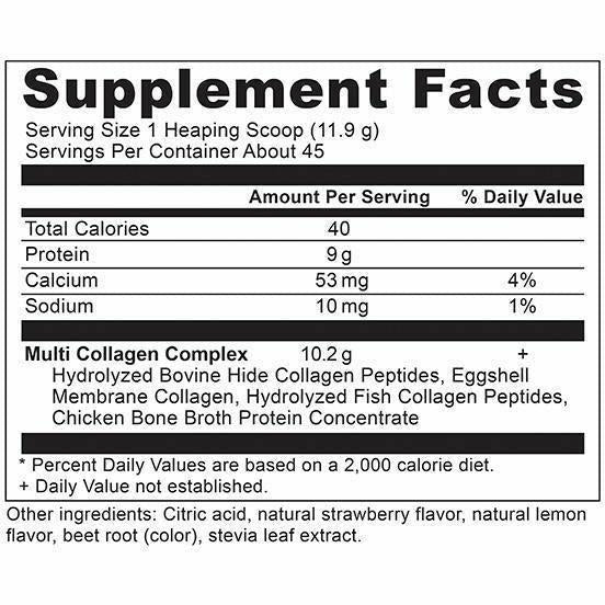 Ancient Nutrition Multi Collagen Protein Strawberry Lemonade 45 servings supplement facts label 2