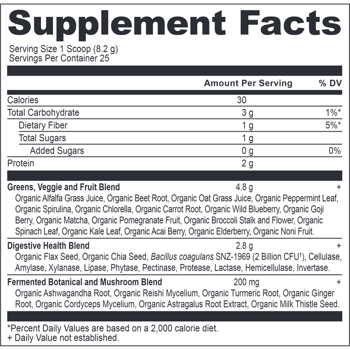 Ancient Nutrition Organic SuperGreens Powder Mint supplement facts label