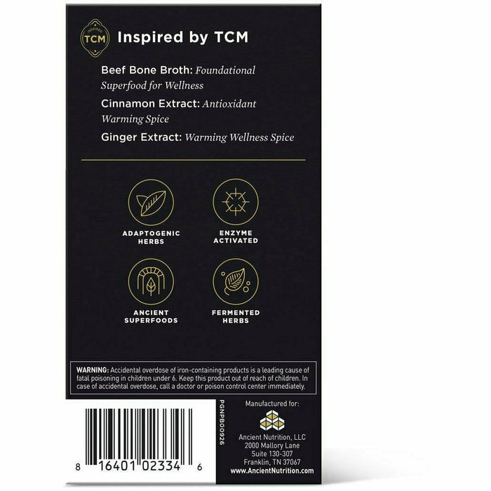 Ancient Nutrition Prenatal TCM 90 capsules label information panel