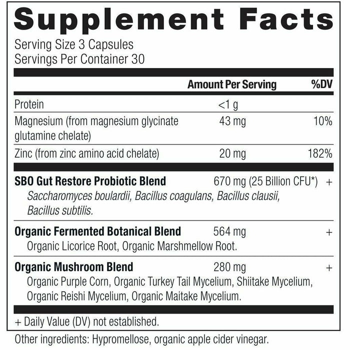 Ancient Nutrition SBO Probiotics Gut Restore 60 capsules supplement facts label 2