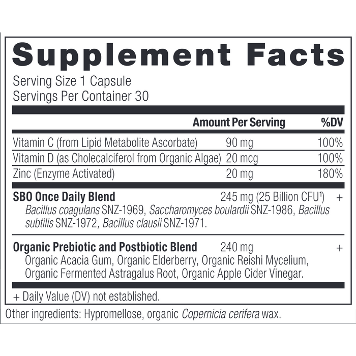 SBO Probiotics Immune 30 capsules by Ancient Nutrition, Supplement Facts label