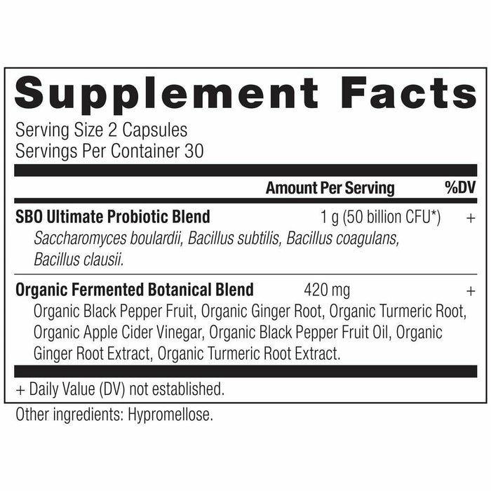 Ancient Nutrition SBO Probiotics Ultimate 60 capsules supplement facts label