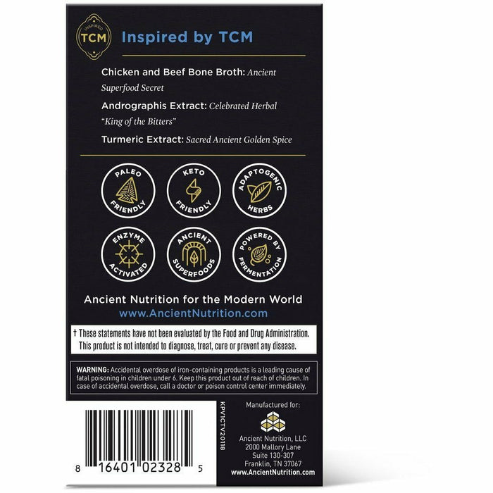 Ancient Nutrition TCM Immune Support Multi 90 capsules label information panel 2