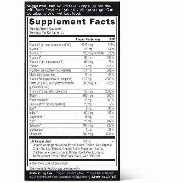 Ancient Nutrition TCM Immune Support Multi 90 capsules supplement facts label