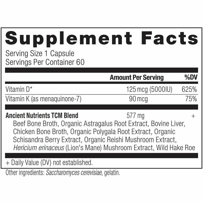 Ancient Nutrition Vitamin D 5000 IU 60 capsules supplement facts label