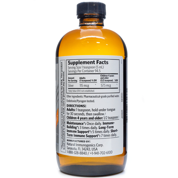 Argentyn 23 Professional Bio-Active Silver Hydrosol 23 ppm 16 fl oz supplement facts label