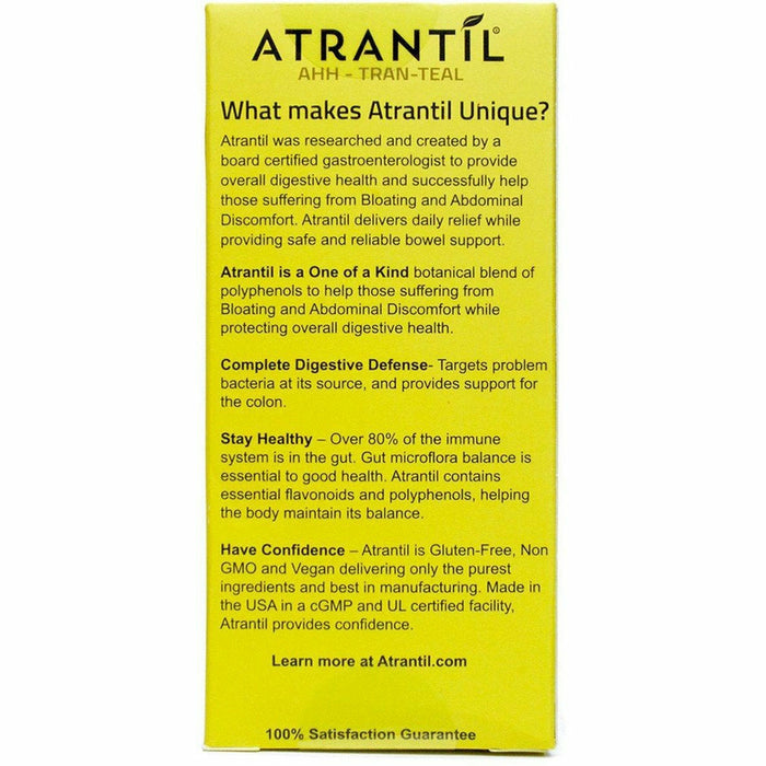 Atrantil Digestive Supplement 90 capsules box side panel, what makes Atrantil unique