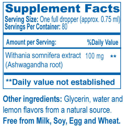 Ayush Herbs Ashwagandha for Kids Drops 2 fl oz supplement facts label