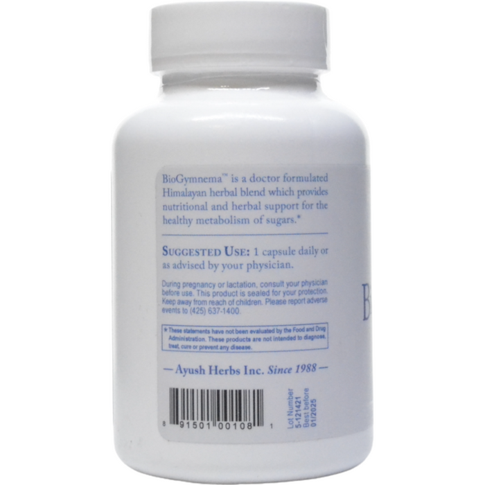 Ayush Herbs Bio Gymnema 90 veg capsules suggested use label