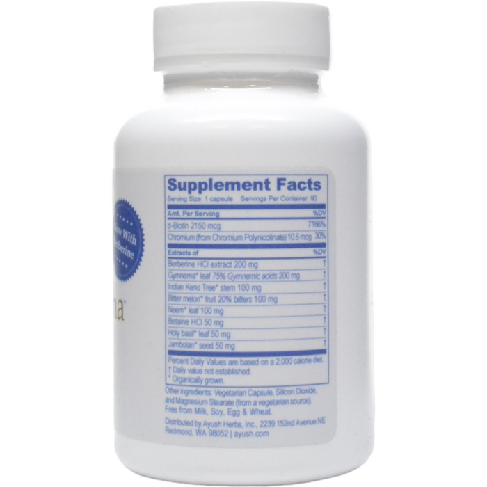 Ayush Herbs Bio Gymnema 90 veg capsules supplement facts label