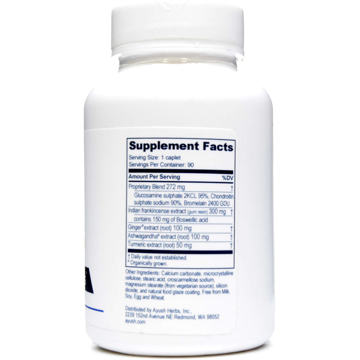 Ayush Herbs Boswelya Plus 90 veg capsules supplement facts label
