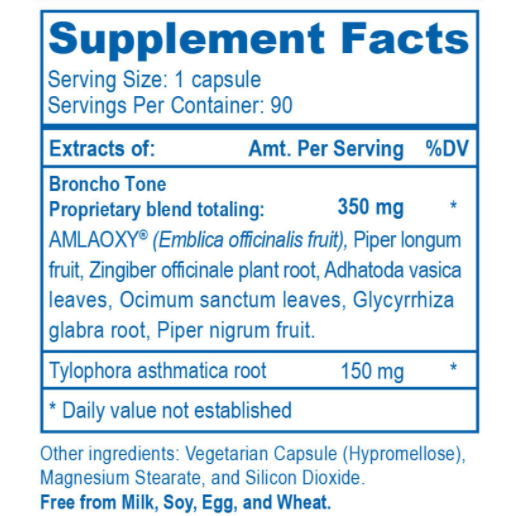 Ayush Herbs Bronchotone 90 veg capsules supplement facts label
