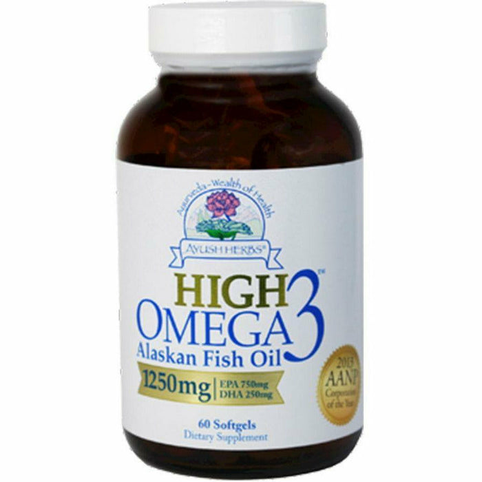 Ayush Herbs High Omega 3 1000 mg, 60 softgels, front of bottle