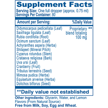 Ayush Herbs Rentone Drops 2 fl oz supplement facts label