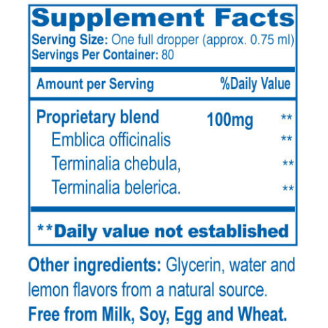 Ayush Herbs Trifal for Kids 2 fl oz supplement facts label