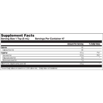 Black Seed Oil 8 fl oz by BioGenesis Supplement Facts Label
