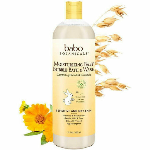Babo Botanicals Moisturizing Bubble Bath and Wash, 15 fl oz, front of bottle