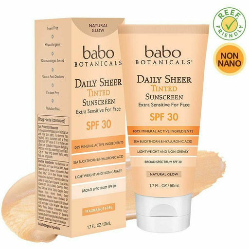 Babo Botanicals SPF 30 Daily Sheer Tint Sunscreen, 1.7 fl oz, front of tube with box