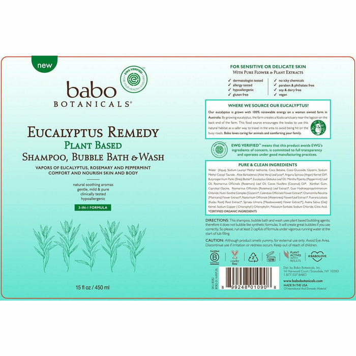 Eucalyptus Remedy Shampoo, Bubble Bath & Wash 15 fl oz by Babo Botanicals