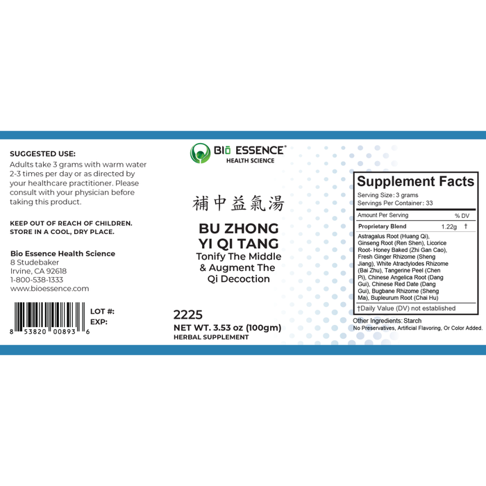 Bio Essence Health Science Bu Zhong Yi Qi Tang 3.53 oz full label