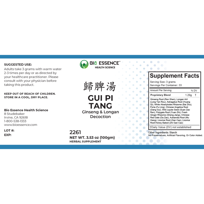 Bio Essence Health Science Gui Pi Tang 3.53 oz full label