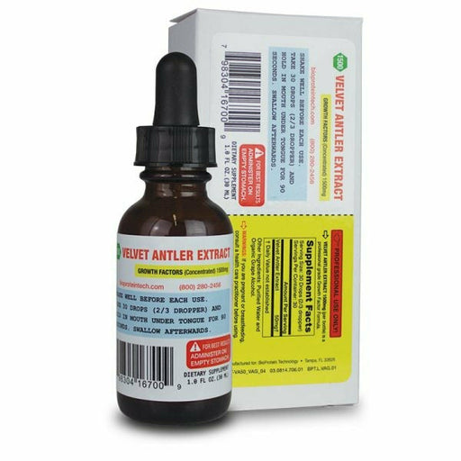 Bio Protein Technology VAE Velvet Antler Extract, 1 fl oz, front of dropper bottle with box