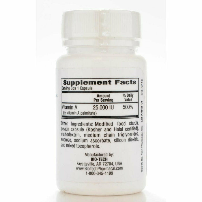 Bio-Tech A-25 100 capsules supplement facts label