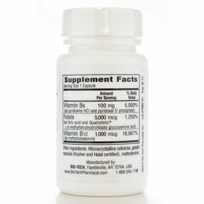 Bio-Tech B6-Folic Acid 100 capsules supplement facts label