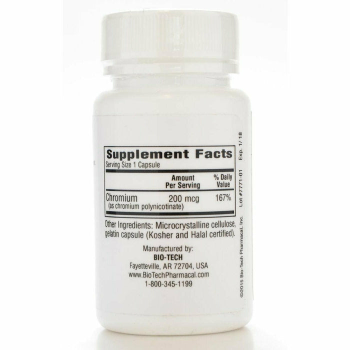 Bio-Tech CrM 200 mcg 100 capsules supplement facts label