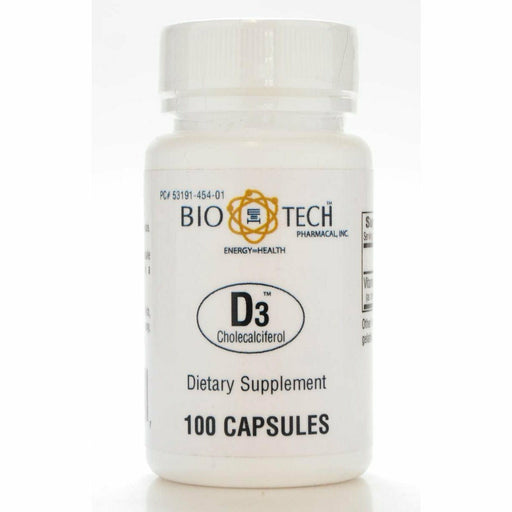 Bio-Tech D3 1000 IU, 100 capsules, front of bottle