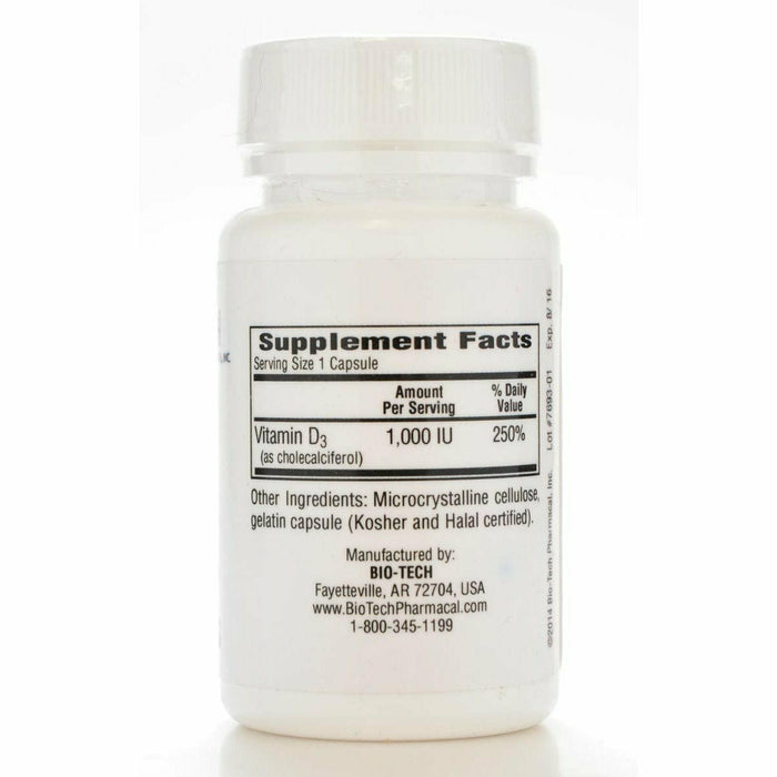 Bio-Tech D3 1000 IU 100 capsules supplement facts label