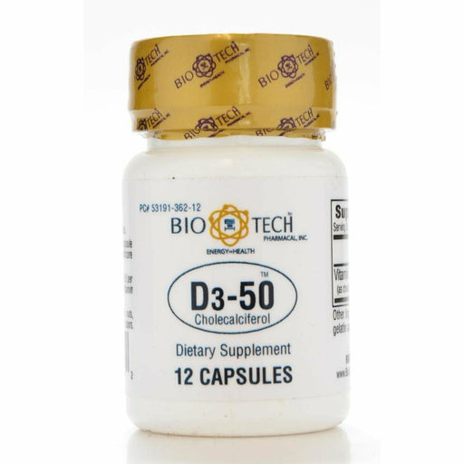 Bio-Tech D3-50 50,000 IU, 12 capsules, front of bottle