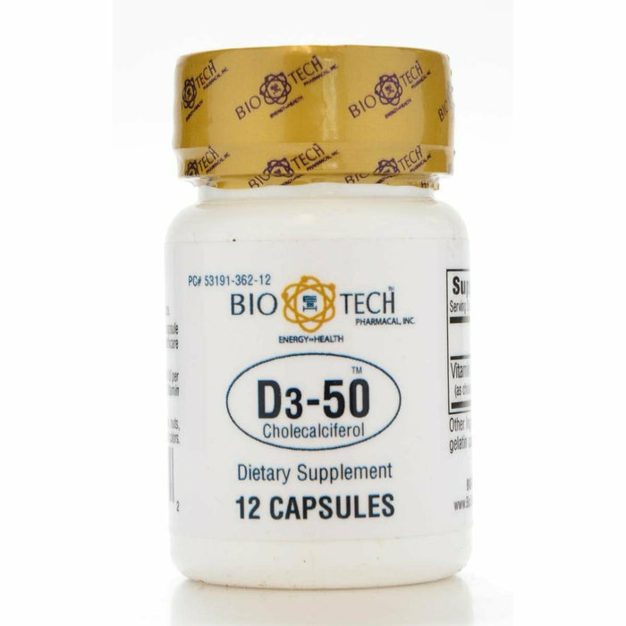 Bio-Tech D3-50 50,000 IU, 12 capsules, front of bottle
