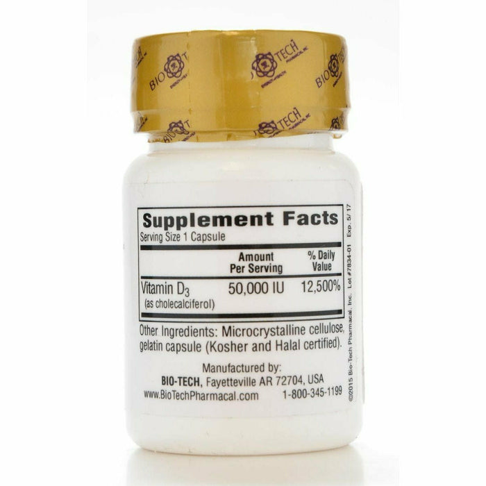 Bio-Tech D3-50 50,000 IU 12 capsules supplement facts label