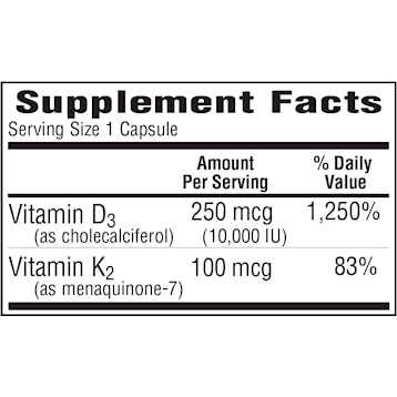 Bio-Tech D3-K2 120 vegetable capsules supplement facts label 2