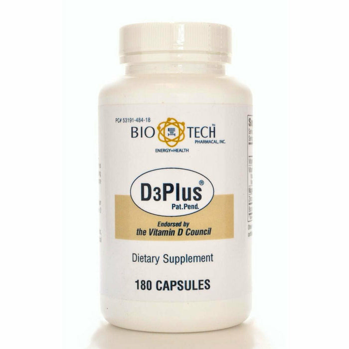Bio-Tech D3Plus, 180 vegetable capsules, front of bottle