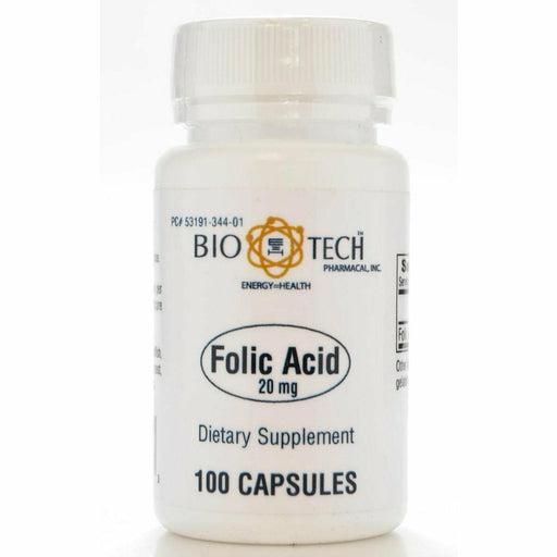 Bio-Tech Folic Acid 20 mg, 100 capsules, front of bottle