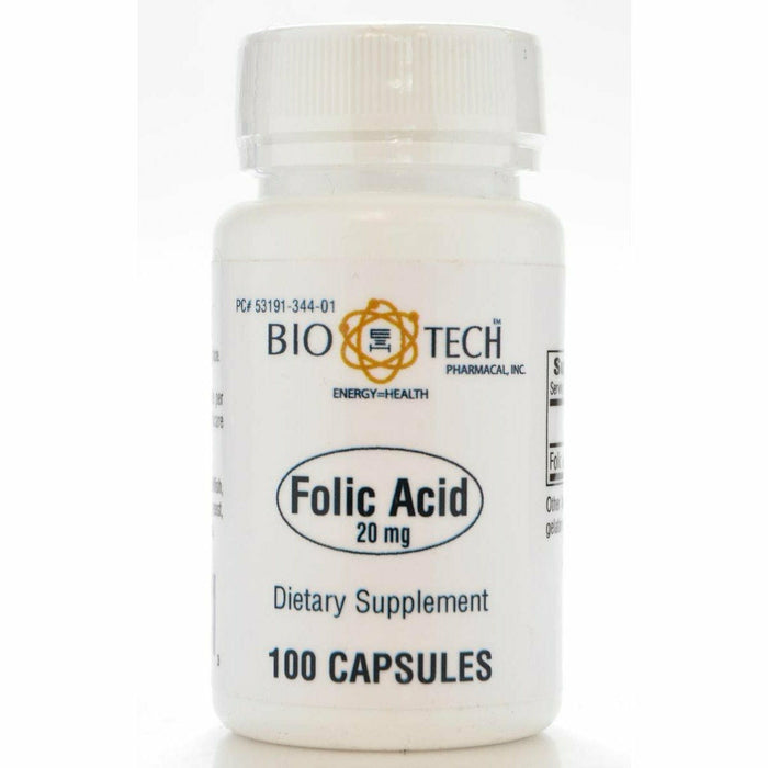 Bio-Tech Folic Acid 20 mg, 100 capsules, front of bottle
