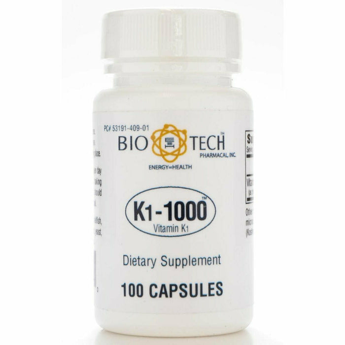 Bio-Tech K1-1000 (Vitamin K-1), 100 capsules, front of bottle